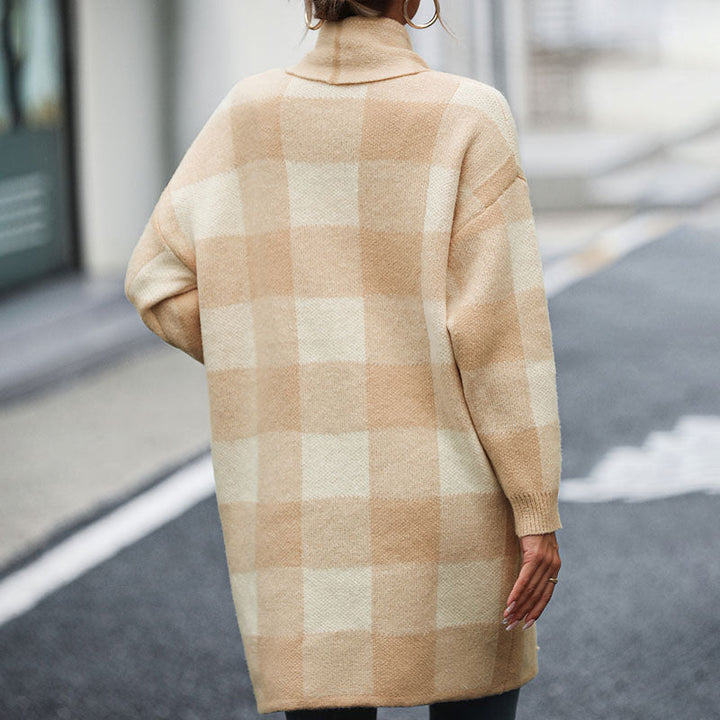 Levoire | Gilet Décontracté Femme Long Avec Motif À Carreaux