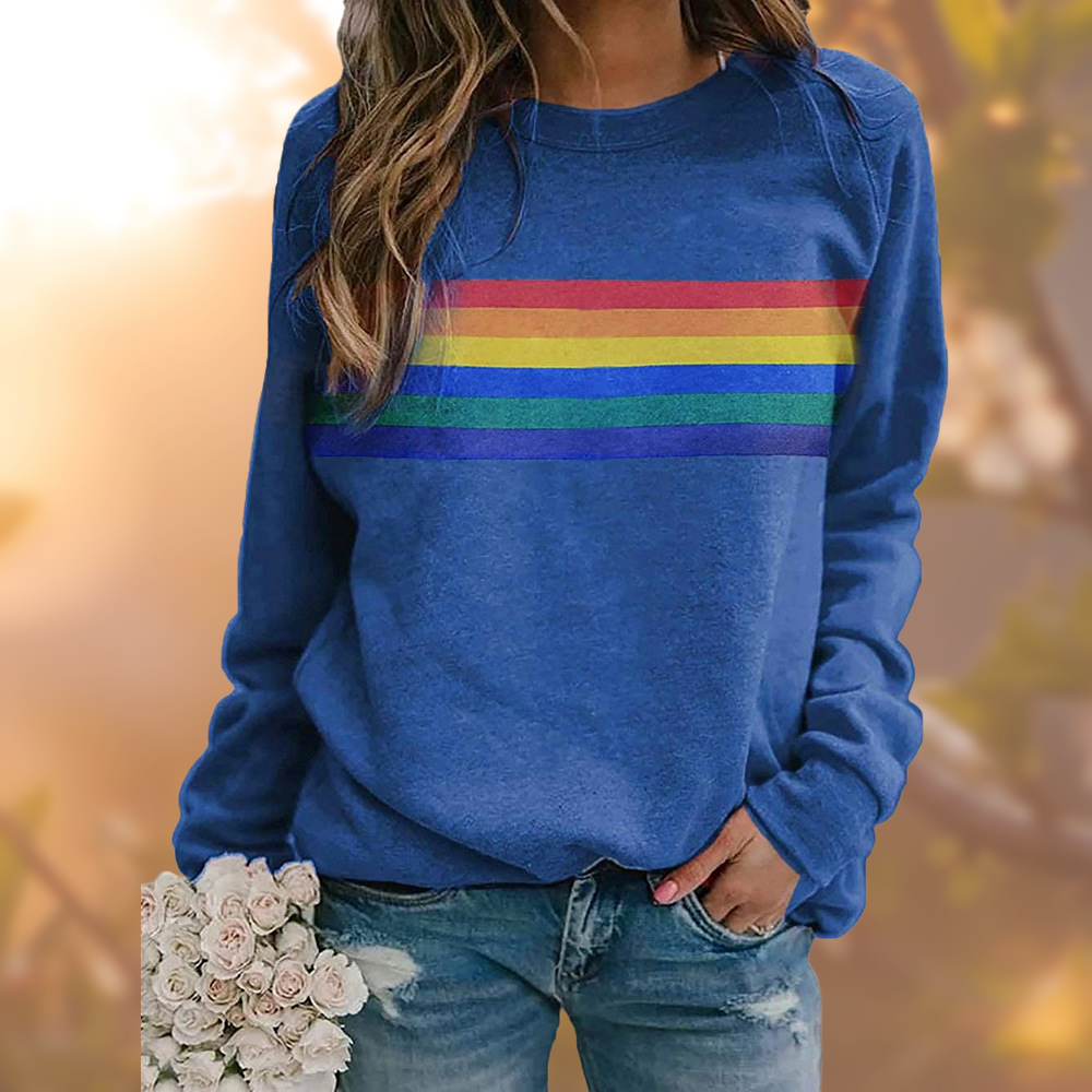 Levoire | Pull À Manches Longues Rétro Coloré Pour Femmes Bleu