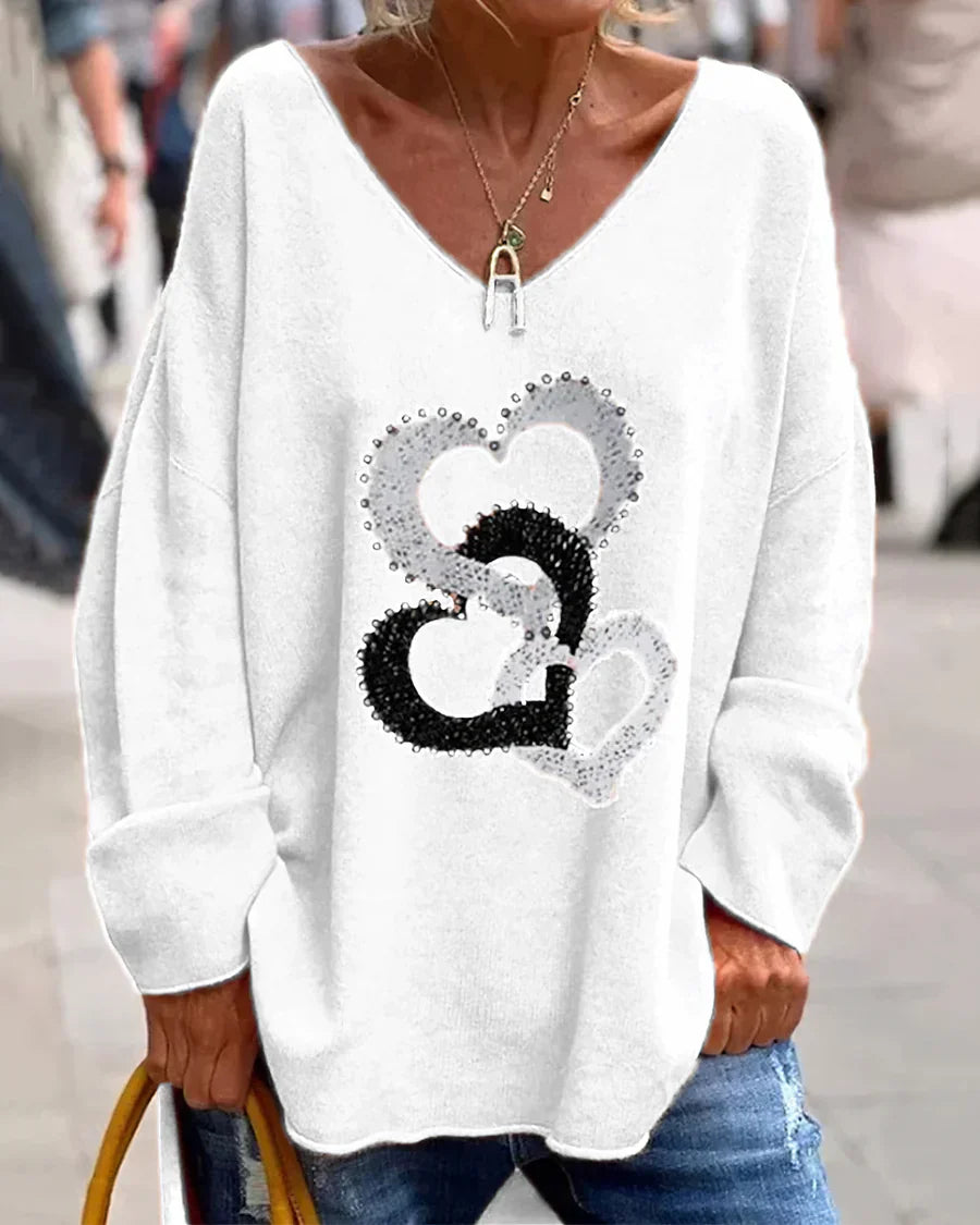 Levoire | Pull Graphique Confortable Pour Femmes Blanc