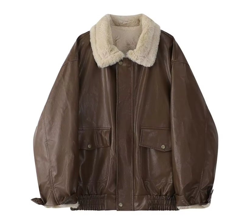 Levoire | Veste En Cuir Grande Taille À La Mode Avec Doublure Confortable Braun