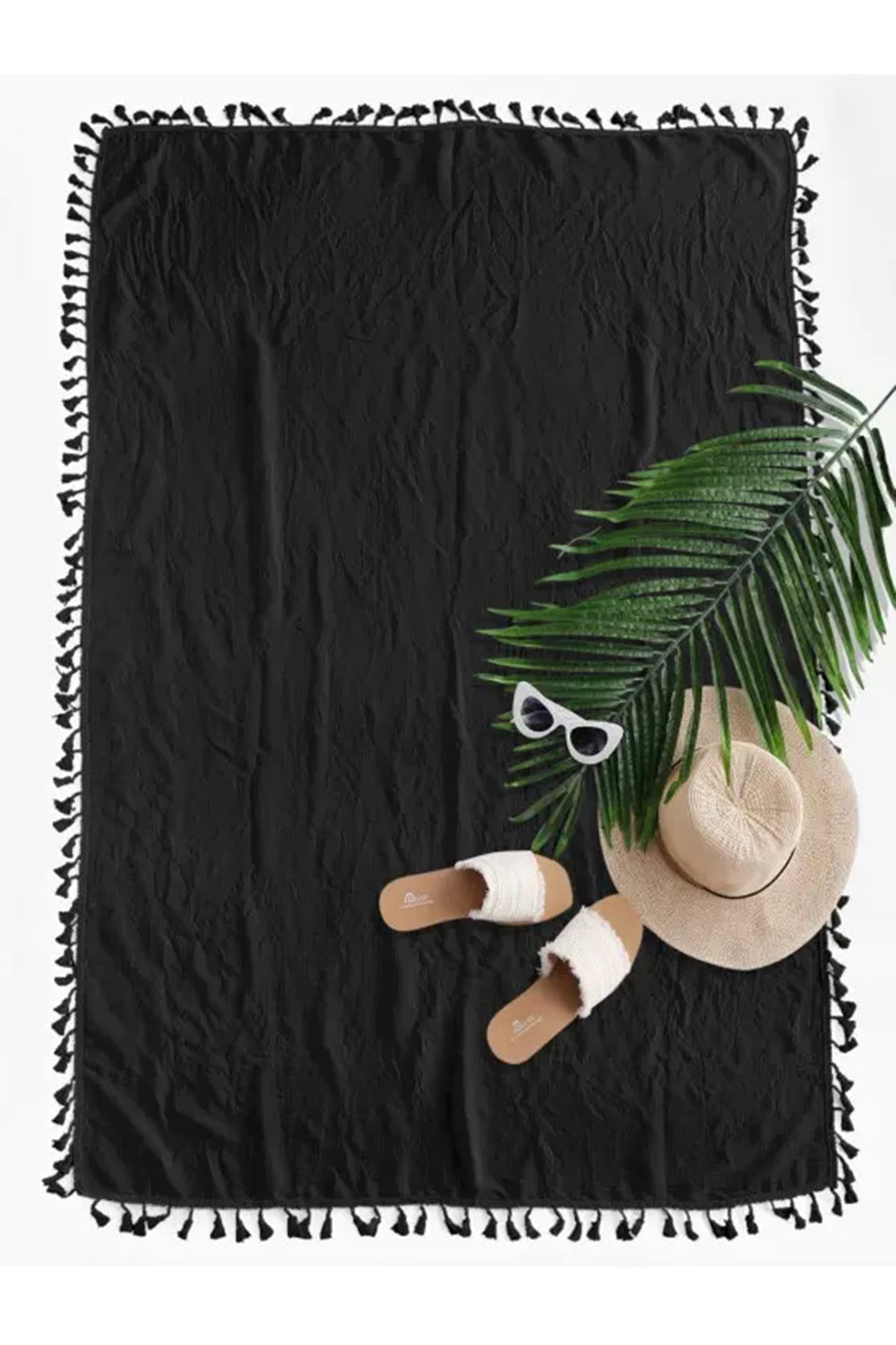 Levoire | Couverture de plage d'été transparente à franges droites Noir Taille unique