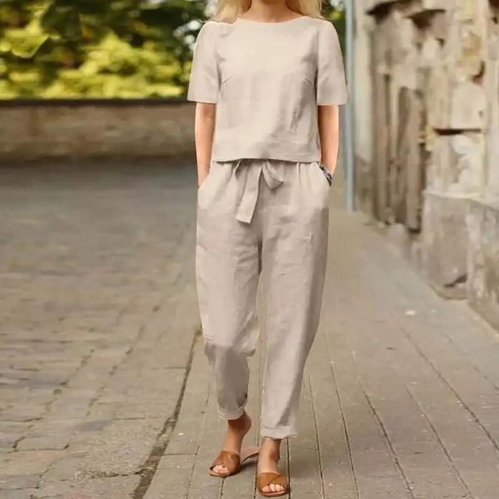 Levoire | Été Loisirs Deux Pièces Chemise À Manches Courtes & Shorts Taille Haute Khaki