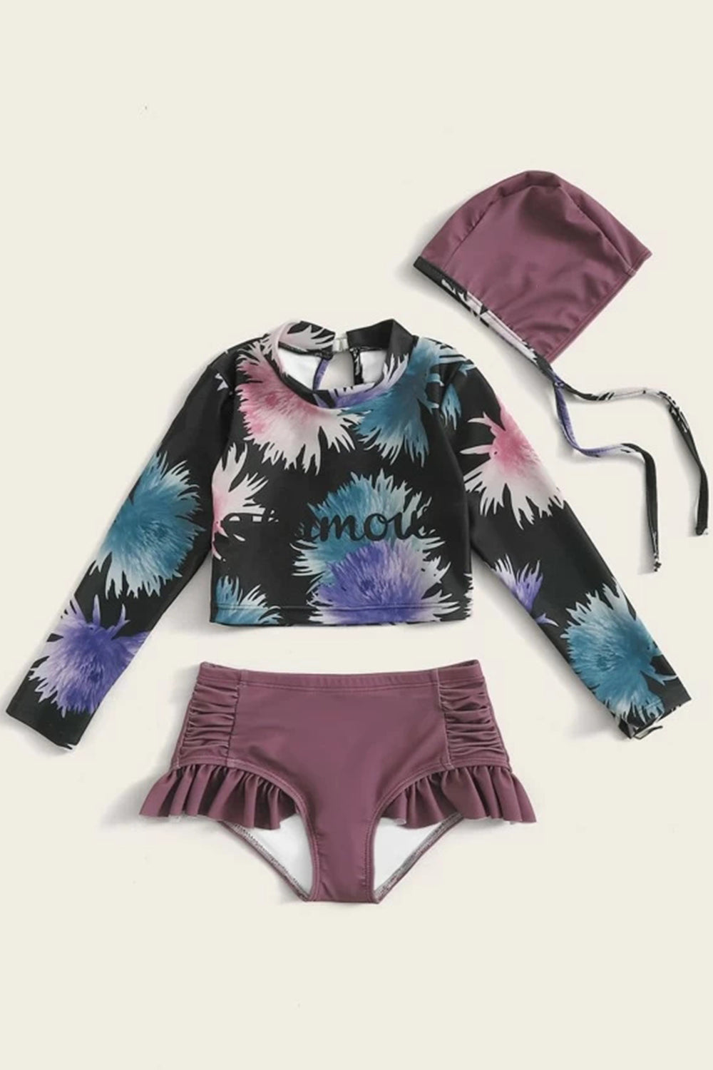 Levoire | Fille Lettres & Floral Imprimé Aléatoire Tankini & Chapeau