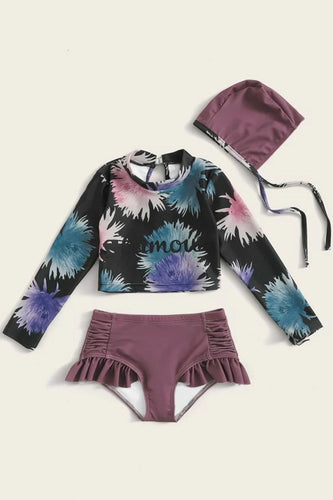 Levoire | Fille Lettres & Floral Imprimé Aléatoire Tankini & Chapeau