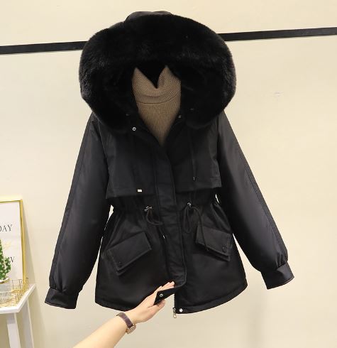 Levoire | Manteau d'hiver avec col fourrure Noir