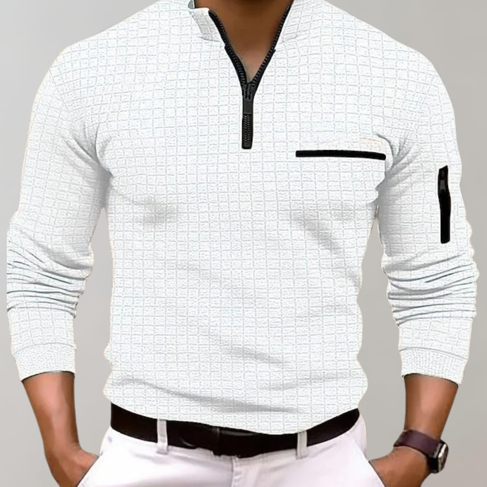 Levoire | Pull Demi-Zip Avec Poches Pour Hommes Blanc