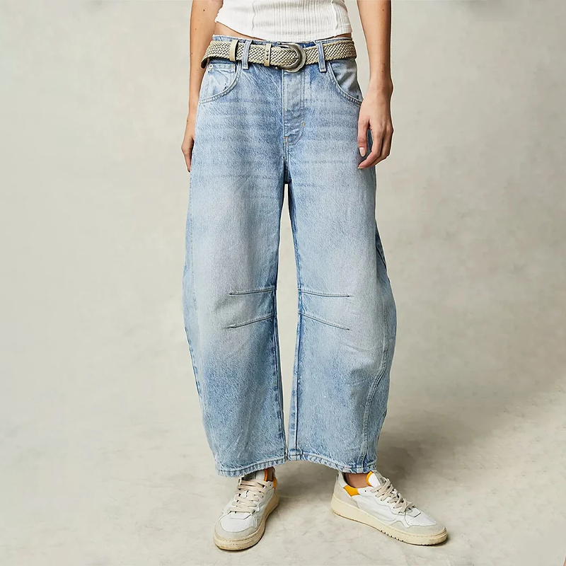 Levoire | Taille Basse Coupe Décontractée Jeans Bas Pour Femmes Bleu clair