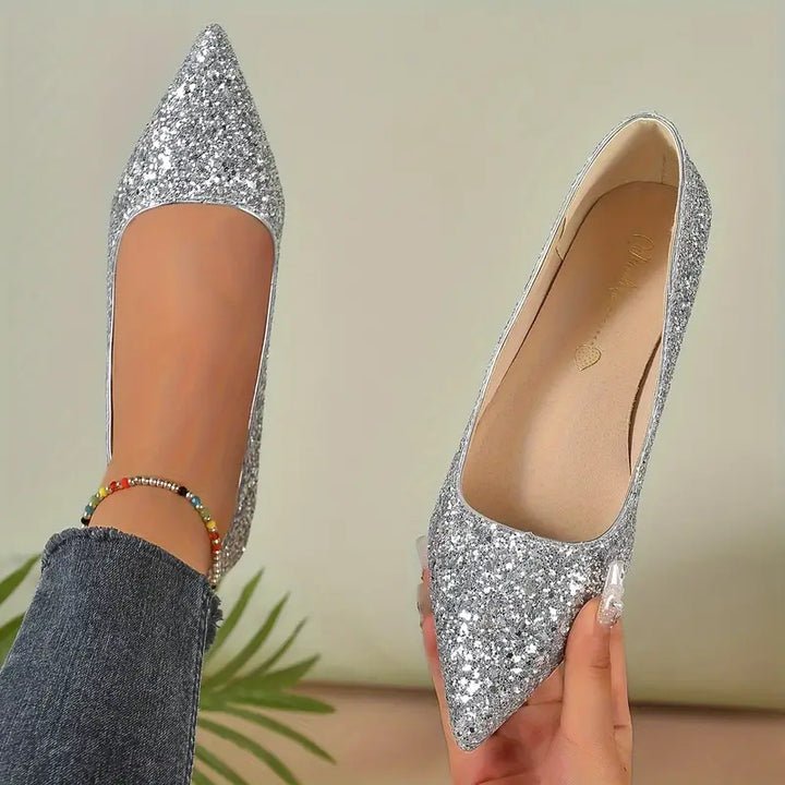 Levoire | Chaussures Avec Paillettes Et Talons Bas Argent-gris