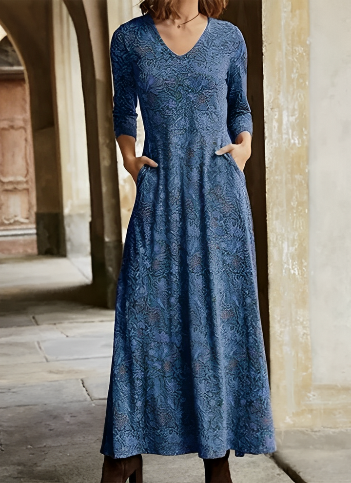 Levoire | Robe Maxi À Manches Longues Pour Femmes Bleu