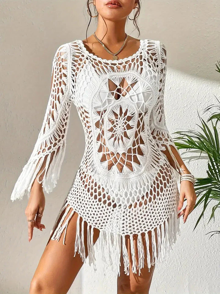 Levoire | Couverture Style Boho Manches Longues Maillot De Bain Tenues De Plage Blanc Une taille