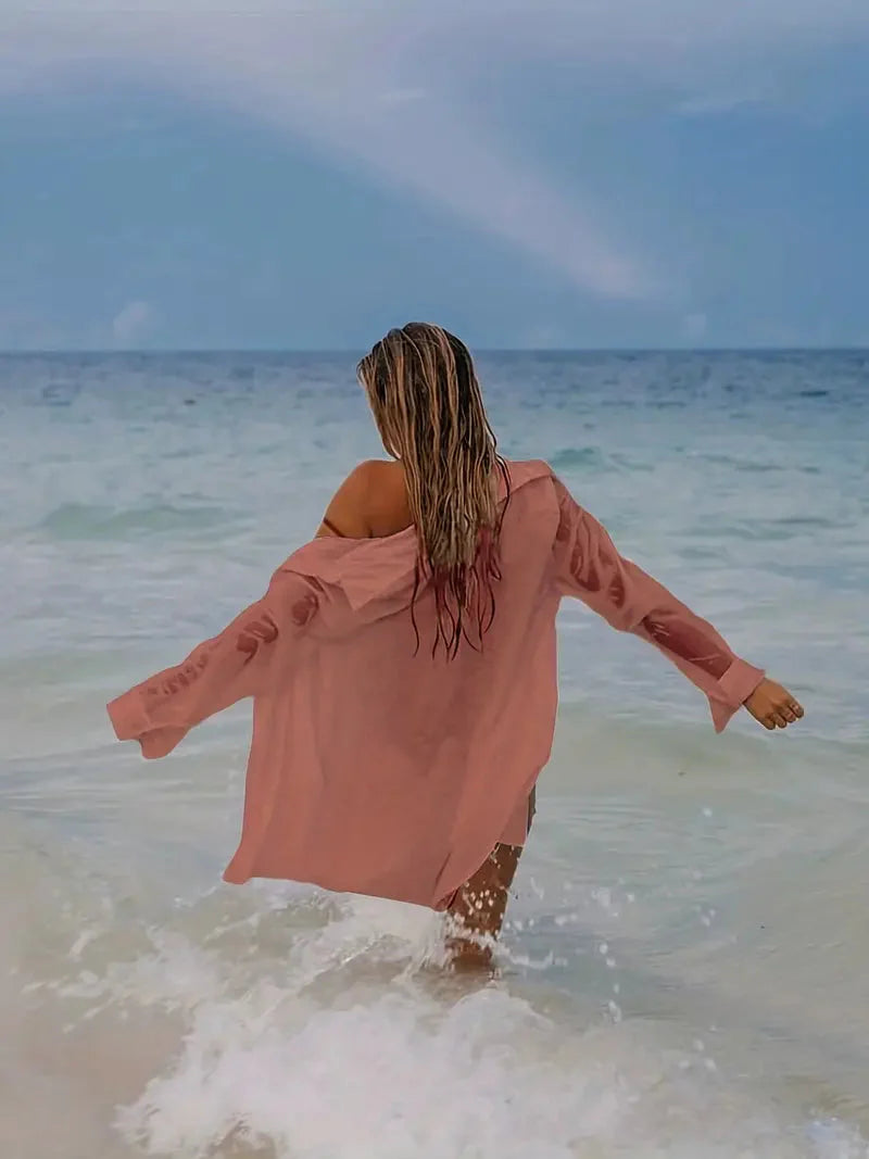 Levoire | Semi-Transparent Long Sleeve Linen Shirt Bikini Robe