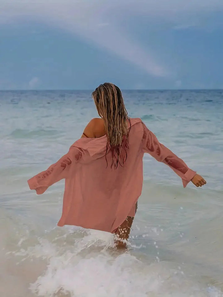 Levoire | Semi-Transparent Long Sleeve Linen Shirt Bikini Robe