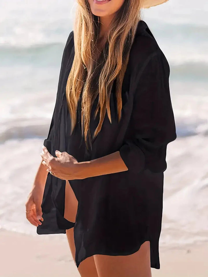 Levoire | Semi-Transparent Long Sleeve Linen Shirt Bikini Robe