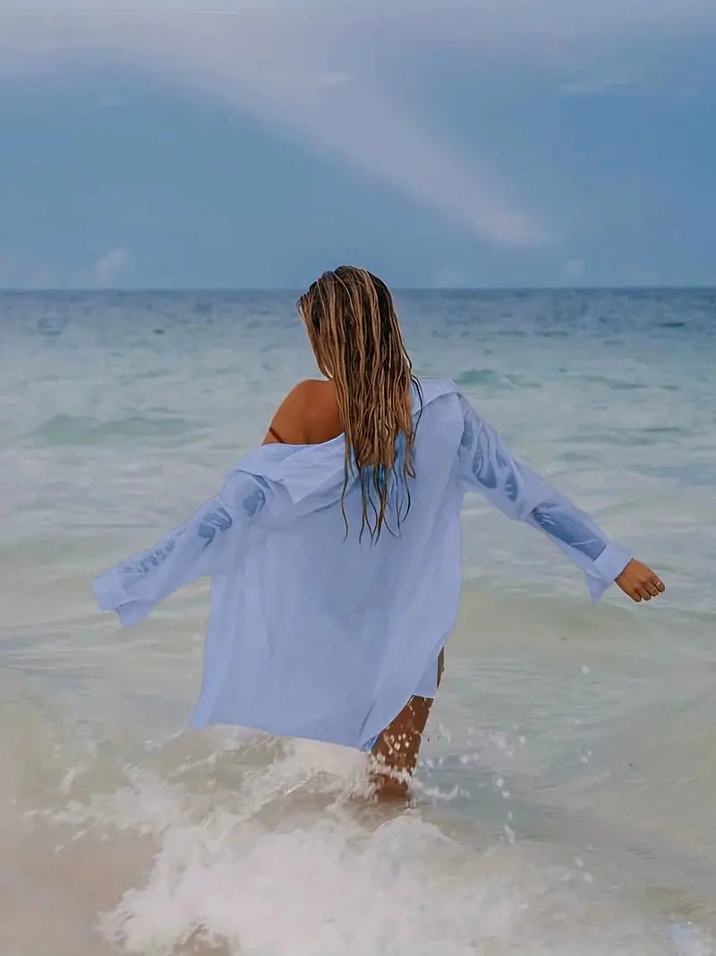 Levoire | Semi-Transparent Long Sleeve Linen Shirt Bikini Robe