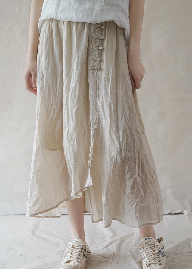Levoire | Robe En Lin Taille Élastique Design Asymétrique Printemps Beige