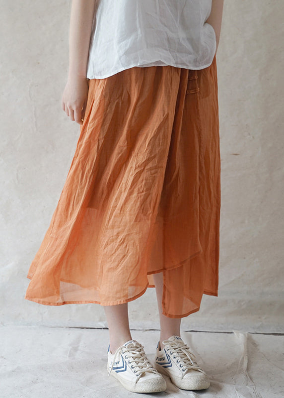 Levoire | Robe En Lin Taille Élastique Design Asymétrique Printemps Orangé