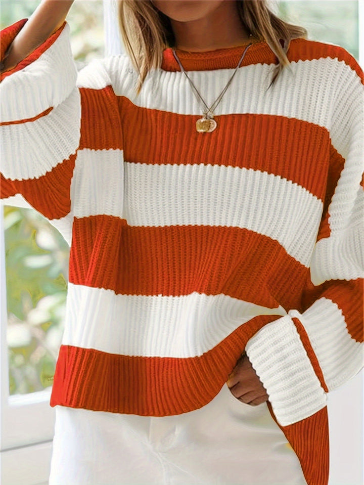 Levoire | Grande Taille Pull Rayé À Coupe Décontractée Rotorange