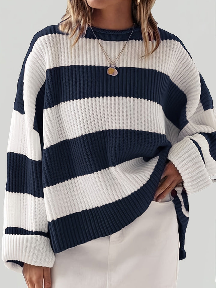Levoire | Grande Taille Pull Rayé À Coupe Décontractée Bleu marine