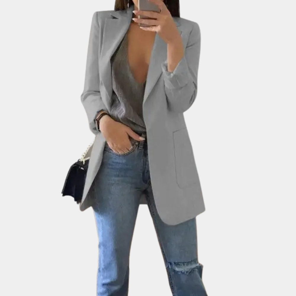 Levoire | Blazer Élégant À Manches Longues Col Plissé Et Poches Pratiques Gris