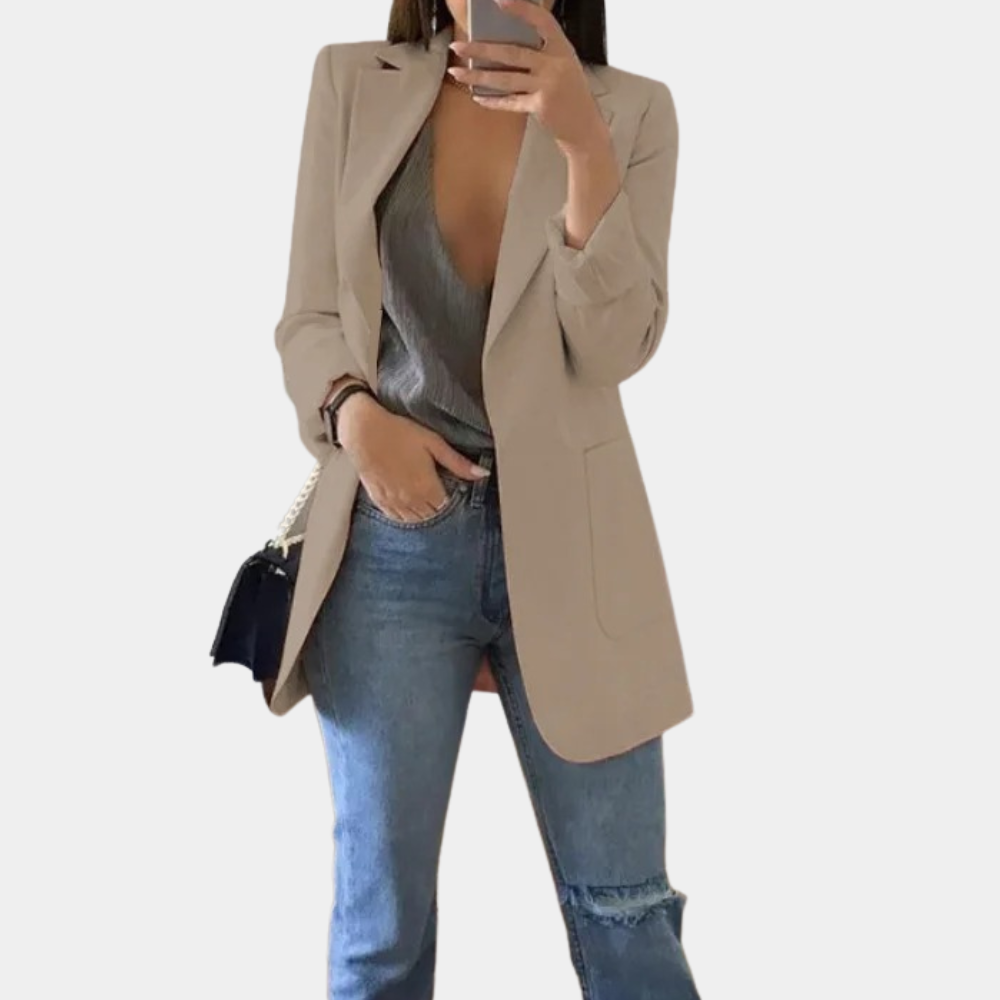 Levoire | Blazer Élégant À Manches Longues Col Plissé Et Poches Pratiques Khaki