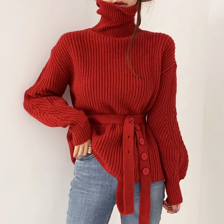 Levoire | Pull Femme Avec Col Haut, Lacets Et Manches Bouffantes Rot