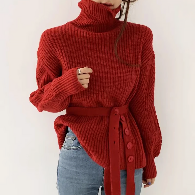 Levoire | Pull Femme Avec Col Haut, Lacets Et Manches Bouffantes