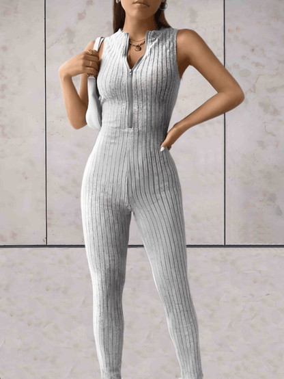 Levoire | Onesie Encolure En V Basse Design Sans Manches Et Combinaison Ajustée Gris clair