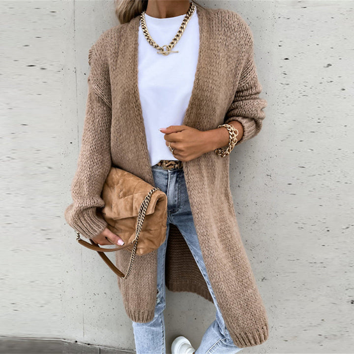 Levoire | Veste Tricot Longue Confortable Pour Femmes Khaki