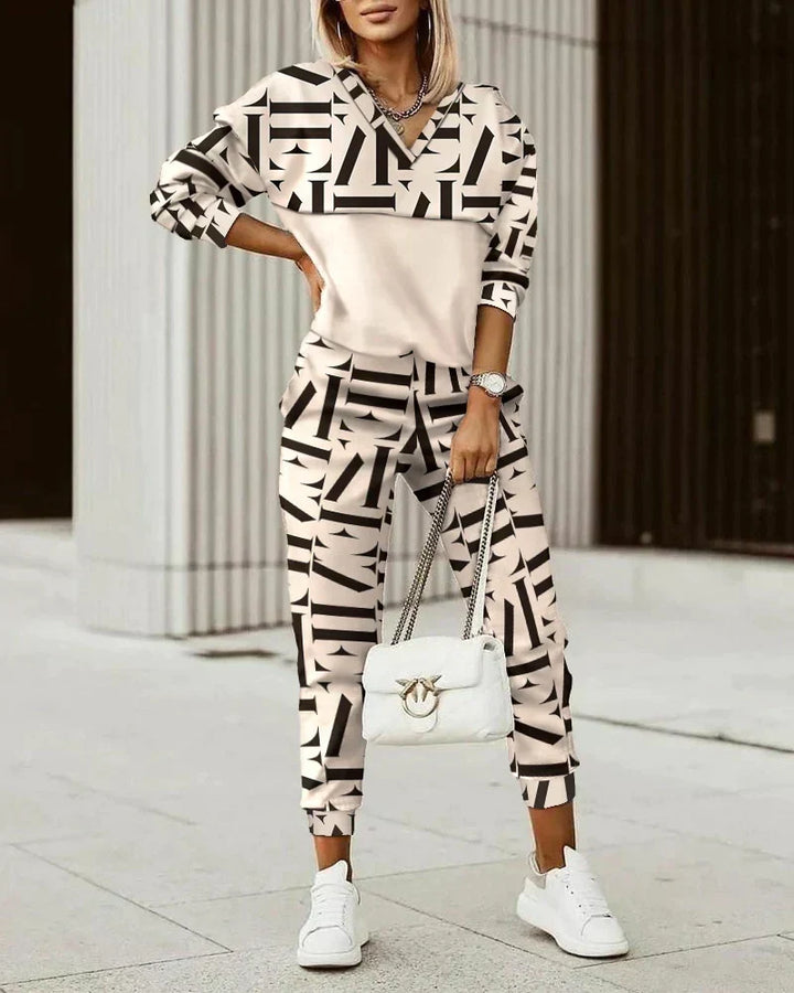 Levoire | Ensemble Pull Et Pantalon Pour Femmes Beige Blanc