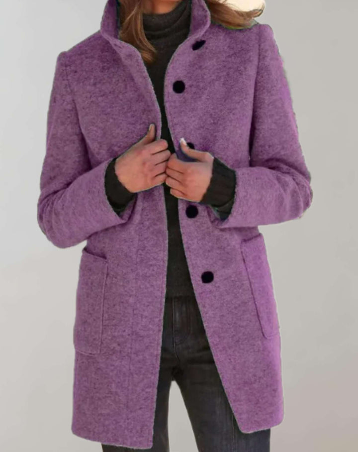 Levoire | Manteau En Laine Élégant Mi-Long Avec Col Haut Lilas