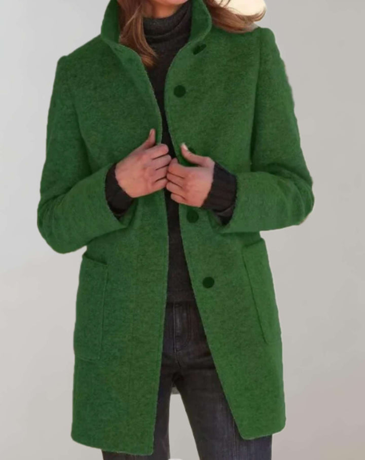 Levoire | Manteau En Laine Élégant Mi-Long Avec Col Haut Vert