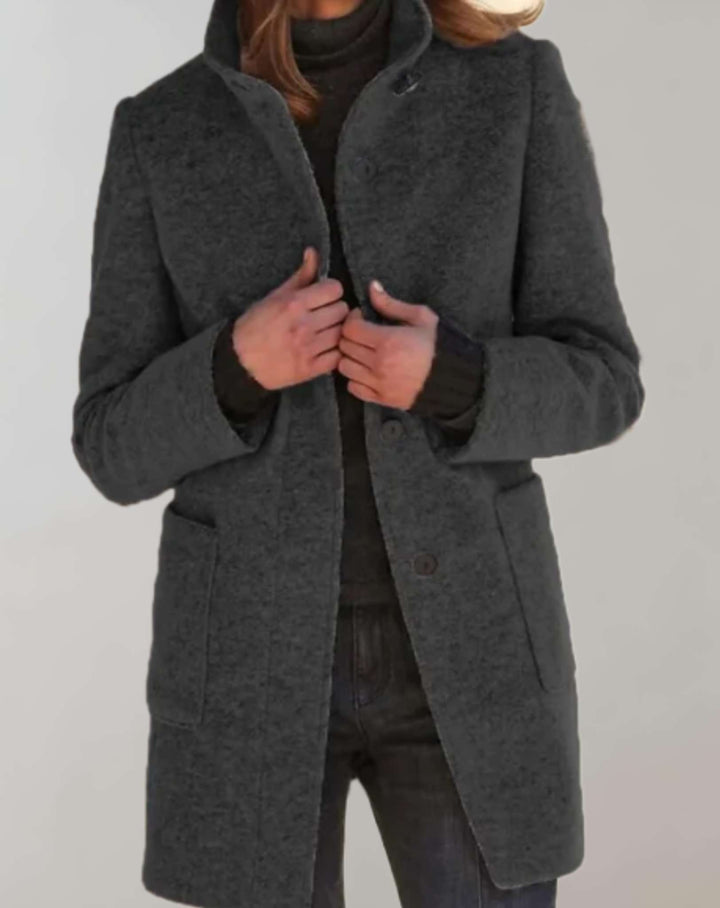 Levoire | Manteau En Laine Élégant Mi-Long Avec Col Haut Gris foncé