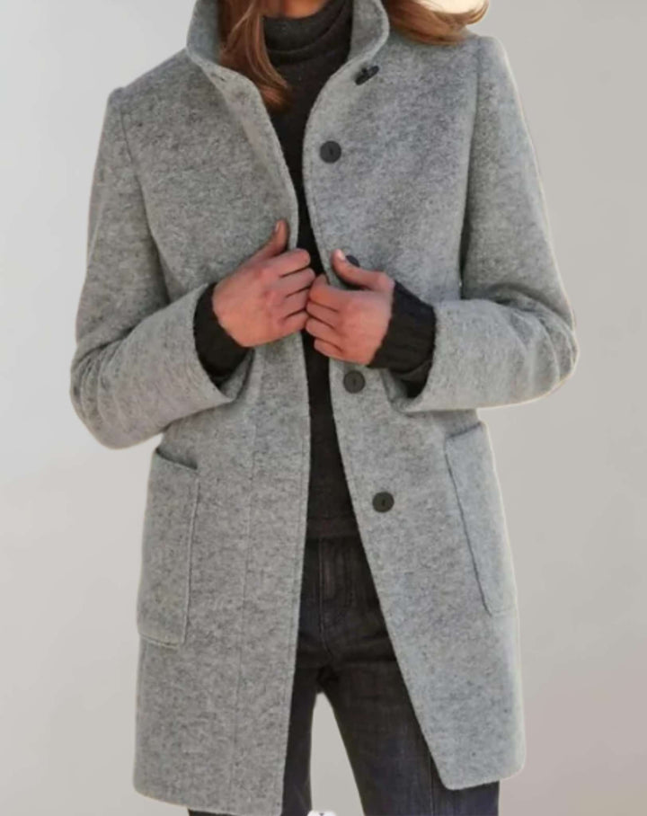 Levoire | Manteau En Laine Élégant Mi-Long Avec Col Haut Gris
