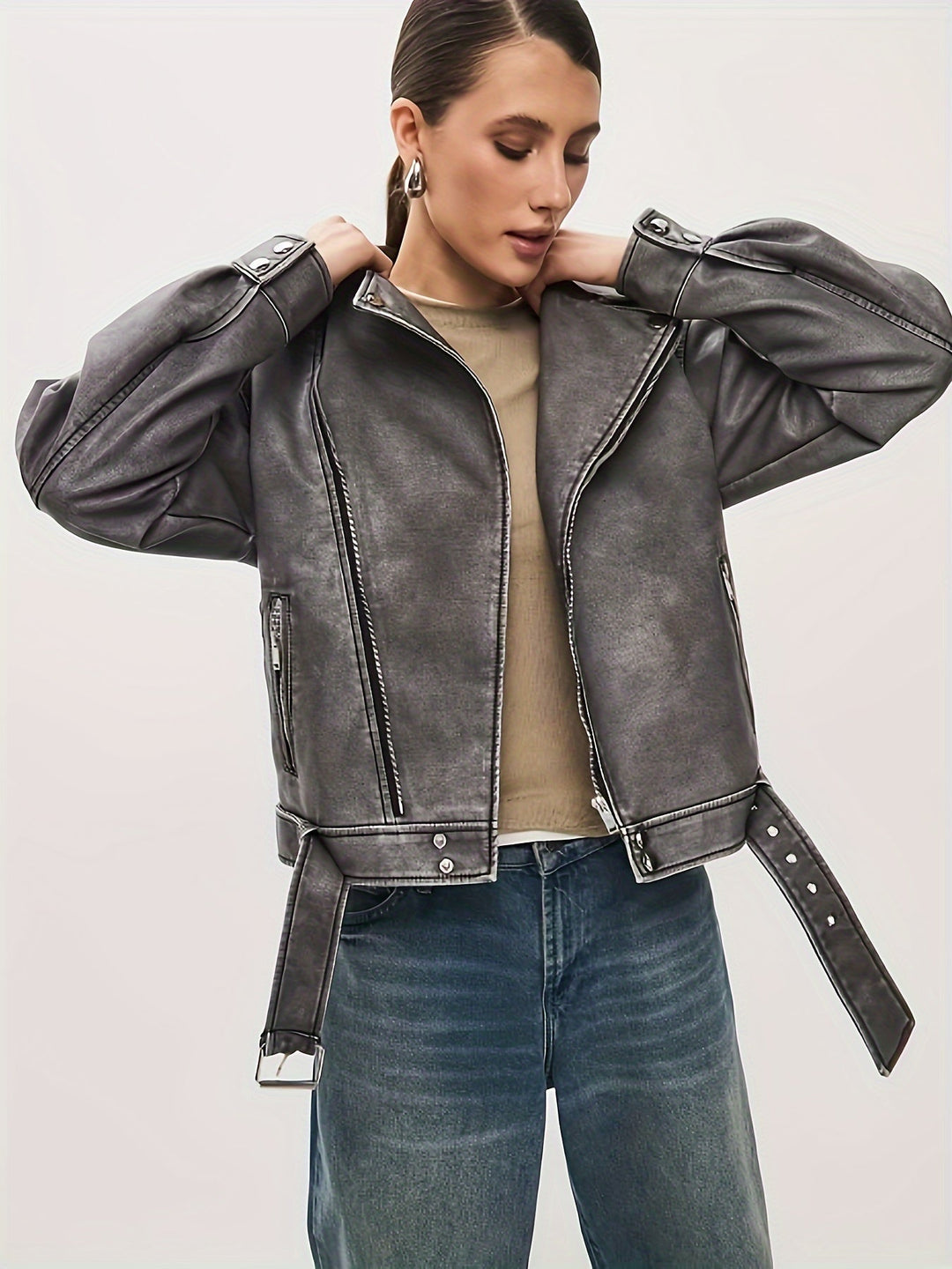 Levoire | Veste Pour Femmes En Cuir Grande Taille Avec Ceinture