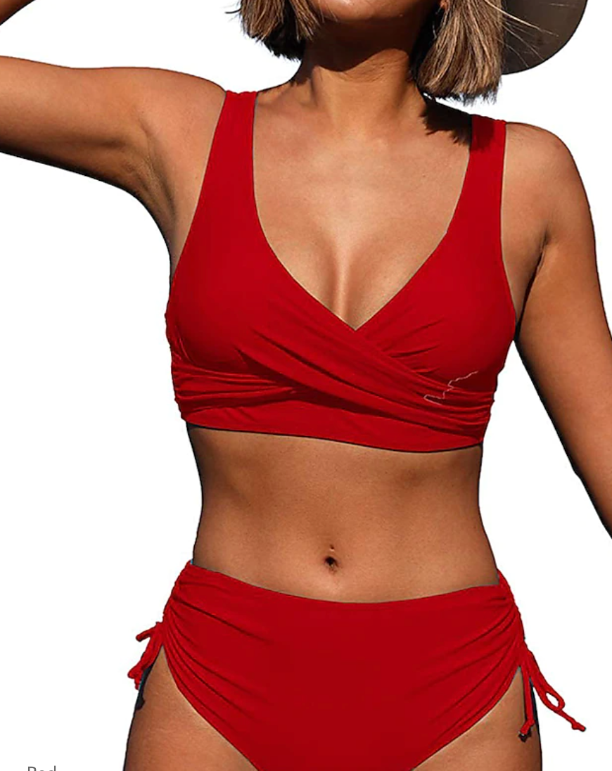 Levoire | Large Bretelles Bikini Push Up Avec Taille Haute Ensemble De Plage Rot