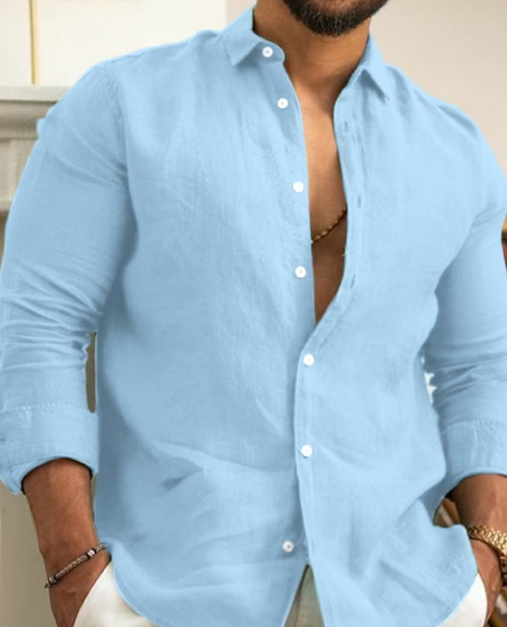 Levoire | Chemise En Lin Elegant Et Confortable Hommes Bleu