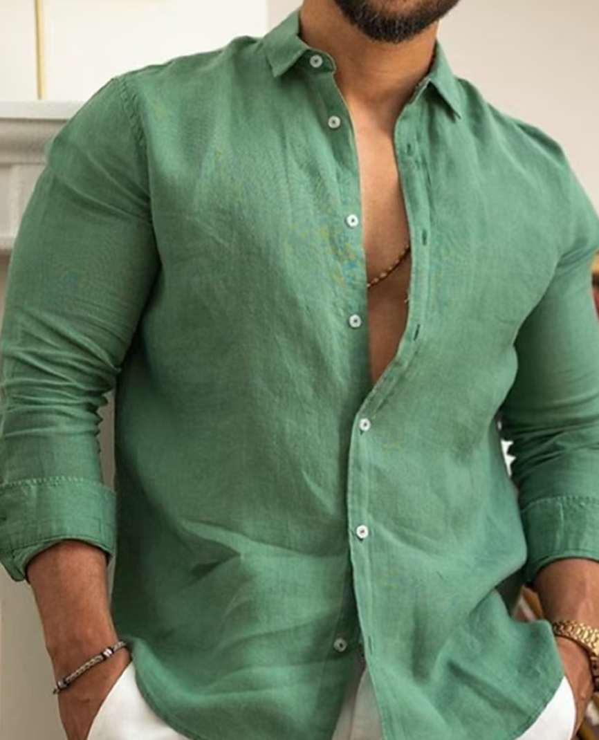 Levoire | Chemise En Lin Elegant Et Confortable Hommes Vert