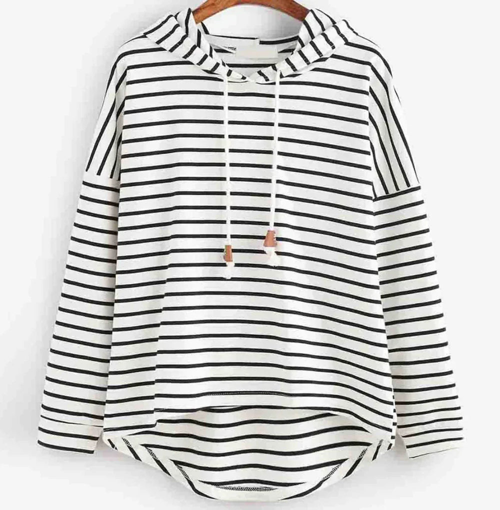 Levoire | Pull À Capuche Rayé Décontracté Pour Femmes Blanc