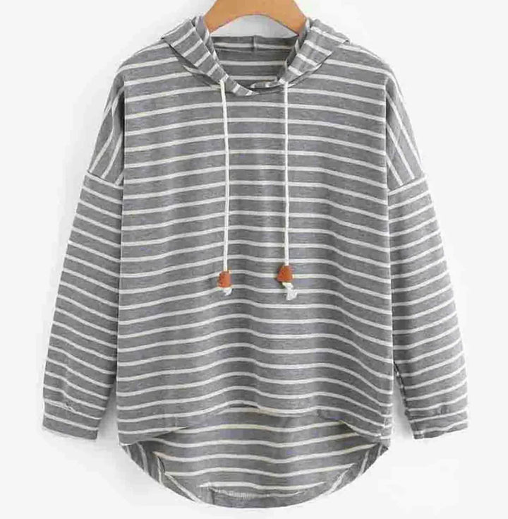 Levoire | Pull À Capuche Rayé Décontracté Pour Femmes Gris