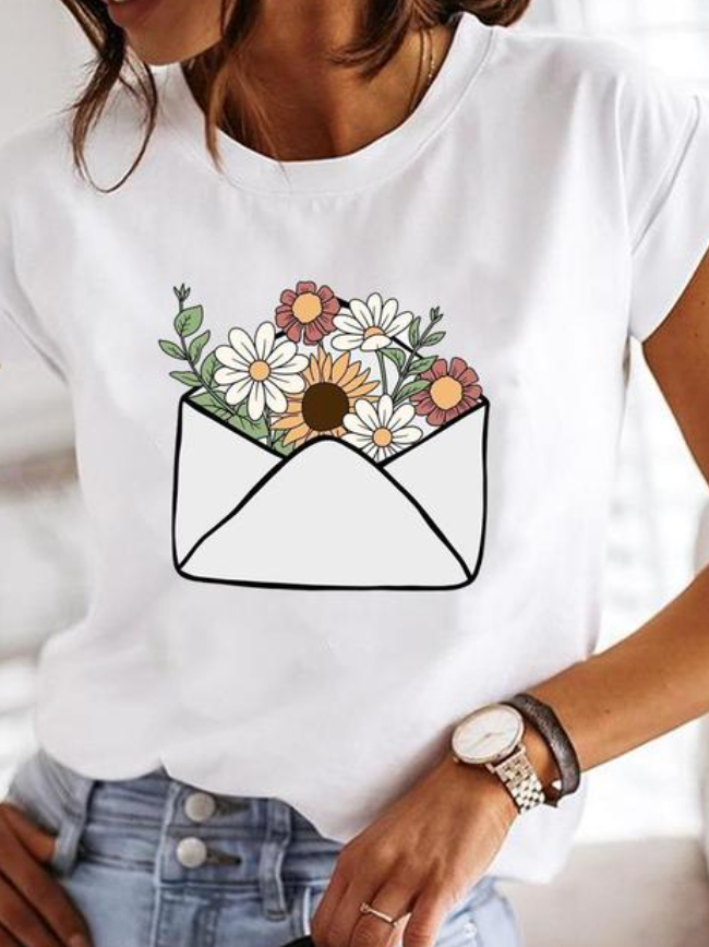 Levoire | T-Shirt Décontracté Fleur lettre