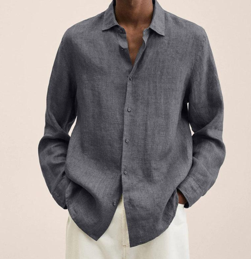 Levoire | Chemise En Lin Élégante Pour Hommes Gris