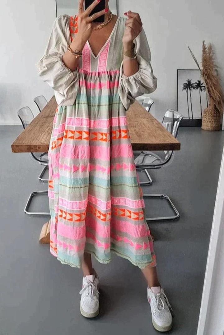 Levoire | Robe Boho Avec Des Rayures Colorées Pour Femmes 2XL