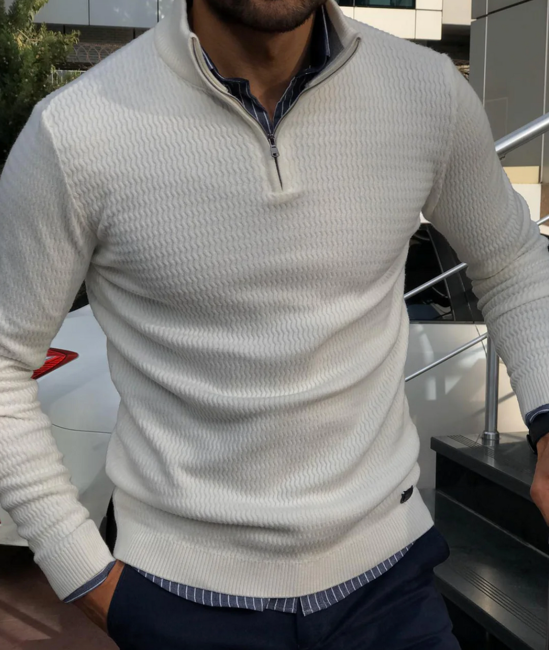 Levoire | Pull Zippé Élégant Pour Le Bureau Et Les Loisirs Blanc