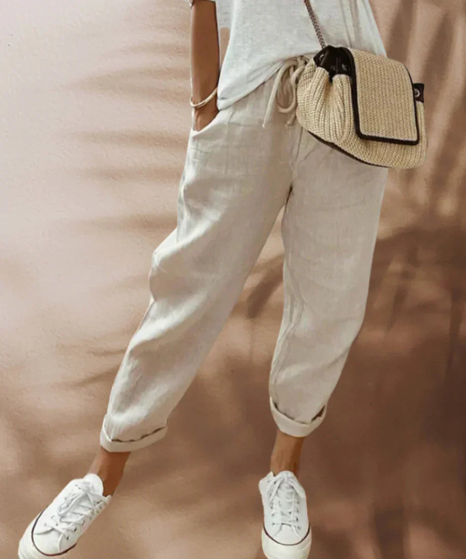 Levoire | Pantalon En Lin Décontracté Et Stylé Beige
