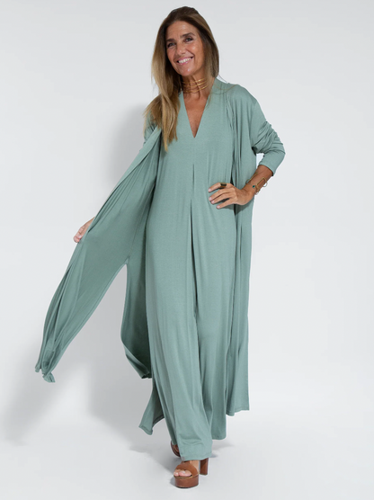 Levoire | Robe longue amincissante et cardigan Robe turquoise + cardigan turquoise