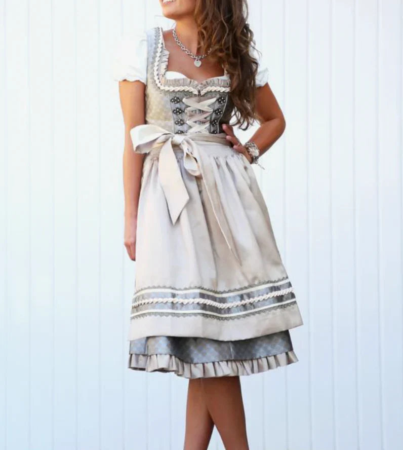 Levoire | Robe Élégante À Manches Courtes Avec Ceinture Beige