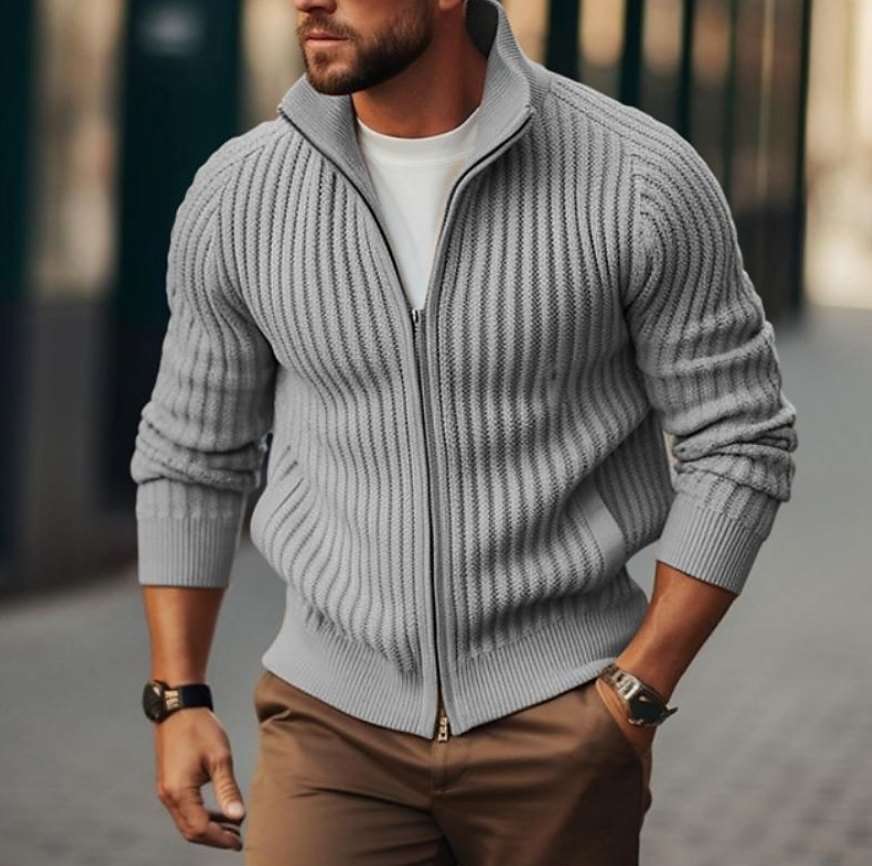 Levoire | Pull en maille à col montant zippé à manches longues Gris clair