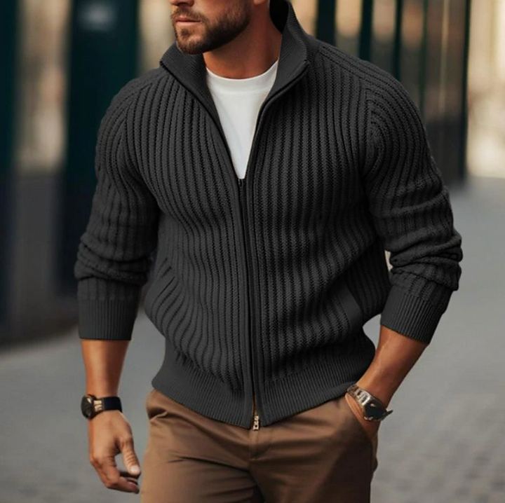Levoire | Pull en maille à col montant zippé à manches longues gris foncé