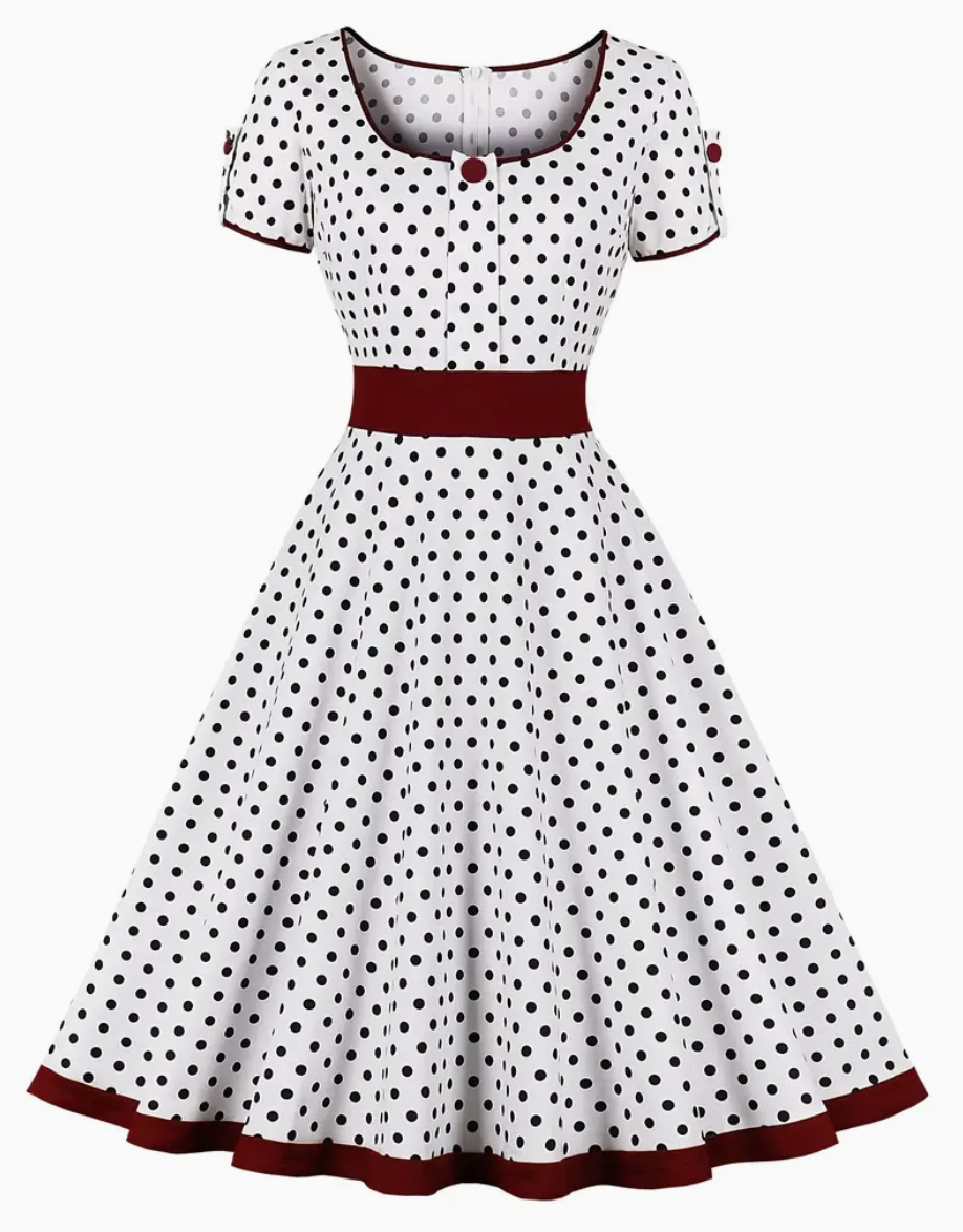 Levoire | Robe Vintage À Pois Pour Femmes Blanc