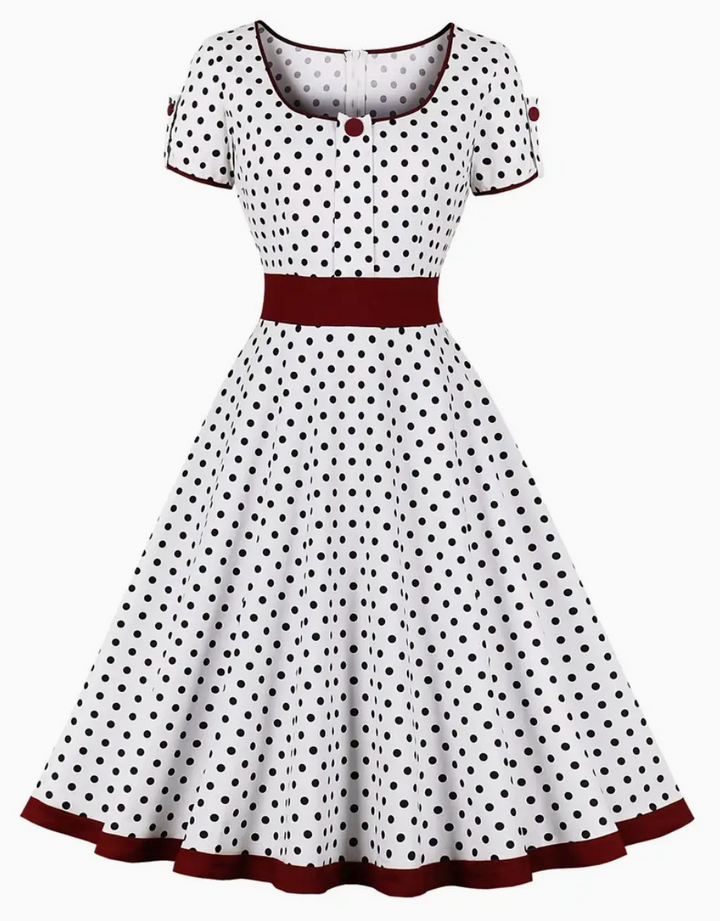Levoire | Robe Vintage À Pois Pour Femmes Blanc